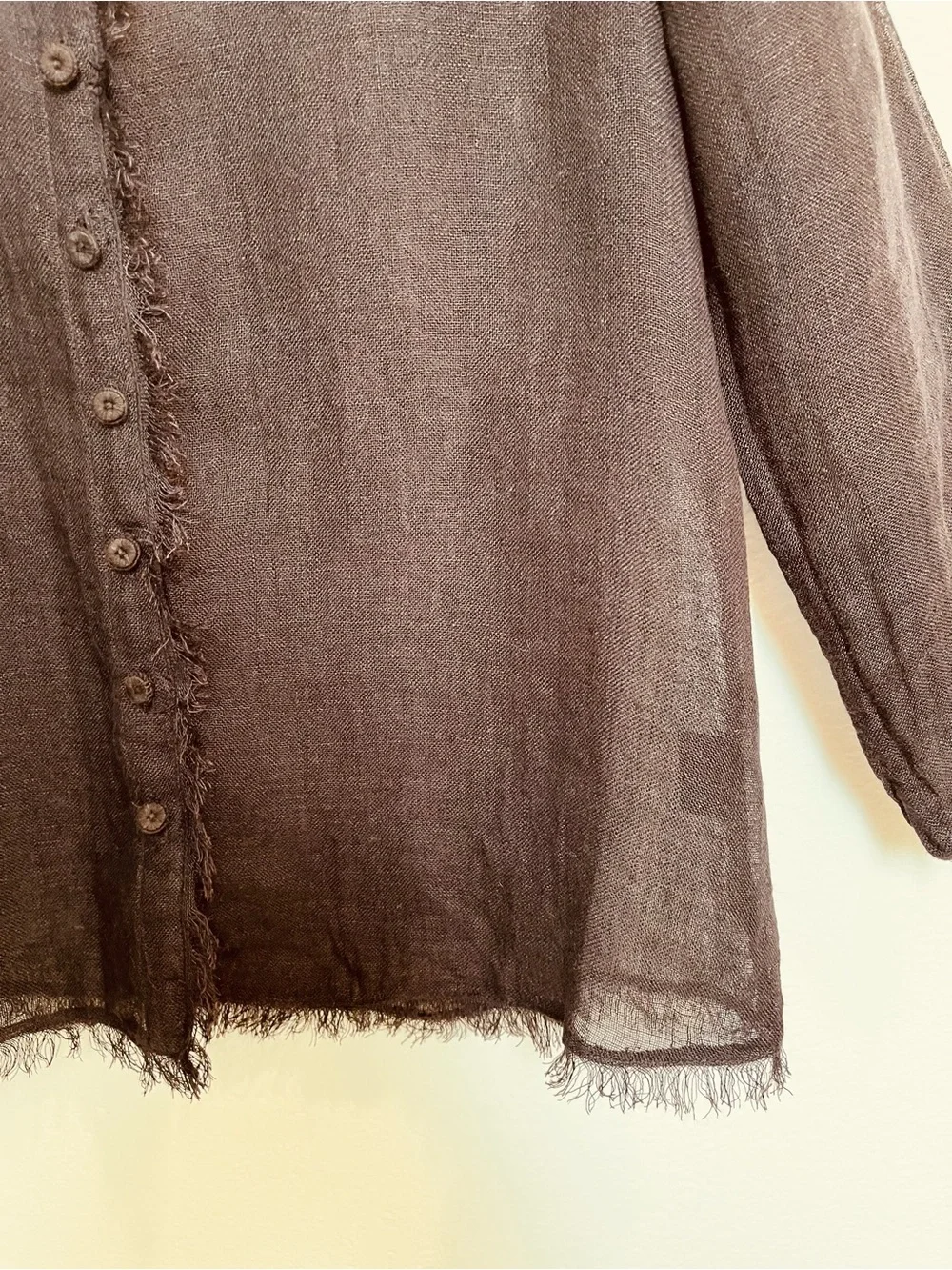 Eileen Fisher Sheer Linen Button -Front Black/Brown Blouse. - Picture 6 of 14